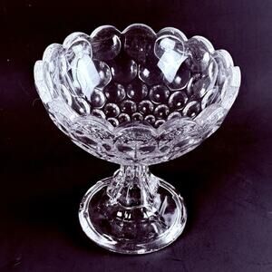 Antique EAPG 1850’s Flint Glass Thumbprint Compote Scalloped Pedestal Bowl